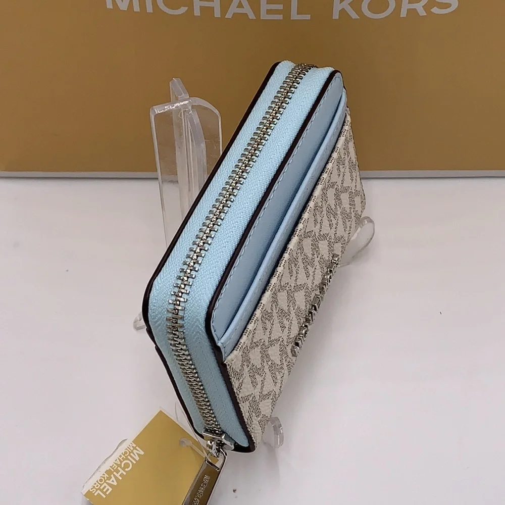 MICHAEL KORS MEDIUM ZIP AROUND CARD CASE VSTA BLUE MULTI SIGNATURE COLOR - Picture 4 of 15